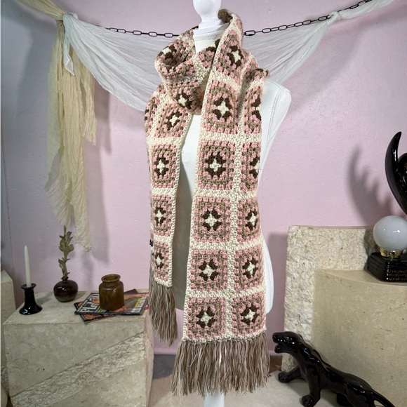 Accessories - Le Château Crochet Granny Square Scarf with Fringe